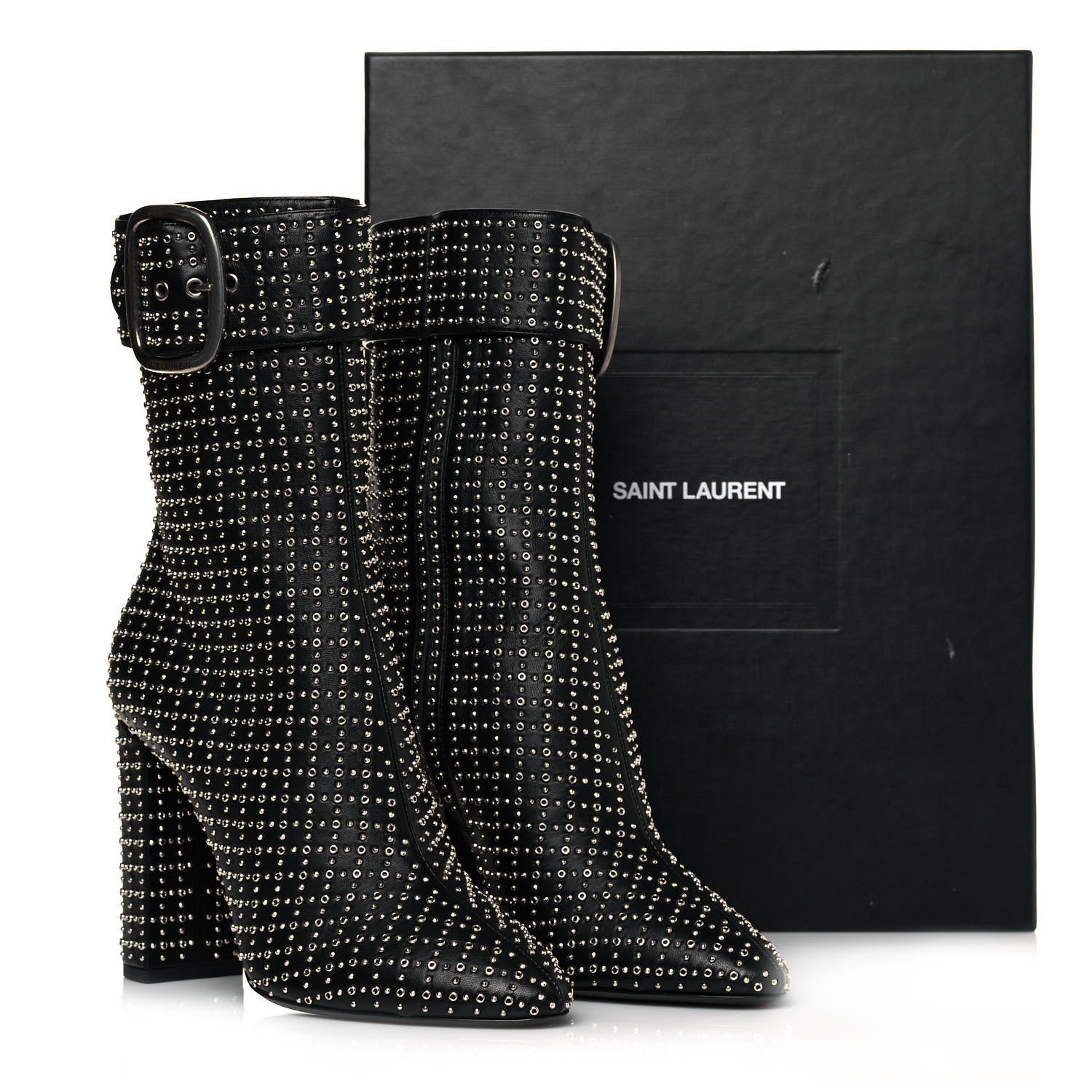 Saint Laurent Nappa Studded Joplin Buckle Booties 40 Black 7 of 7