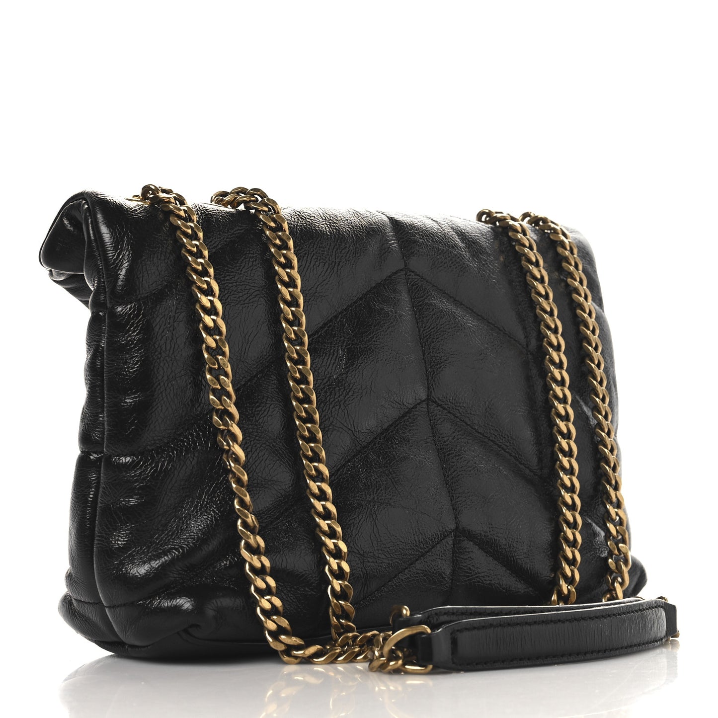Crinkled Calfskin Quilted Toy Loulou Puffer Monogram Chain Satchel Black