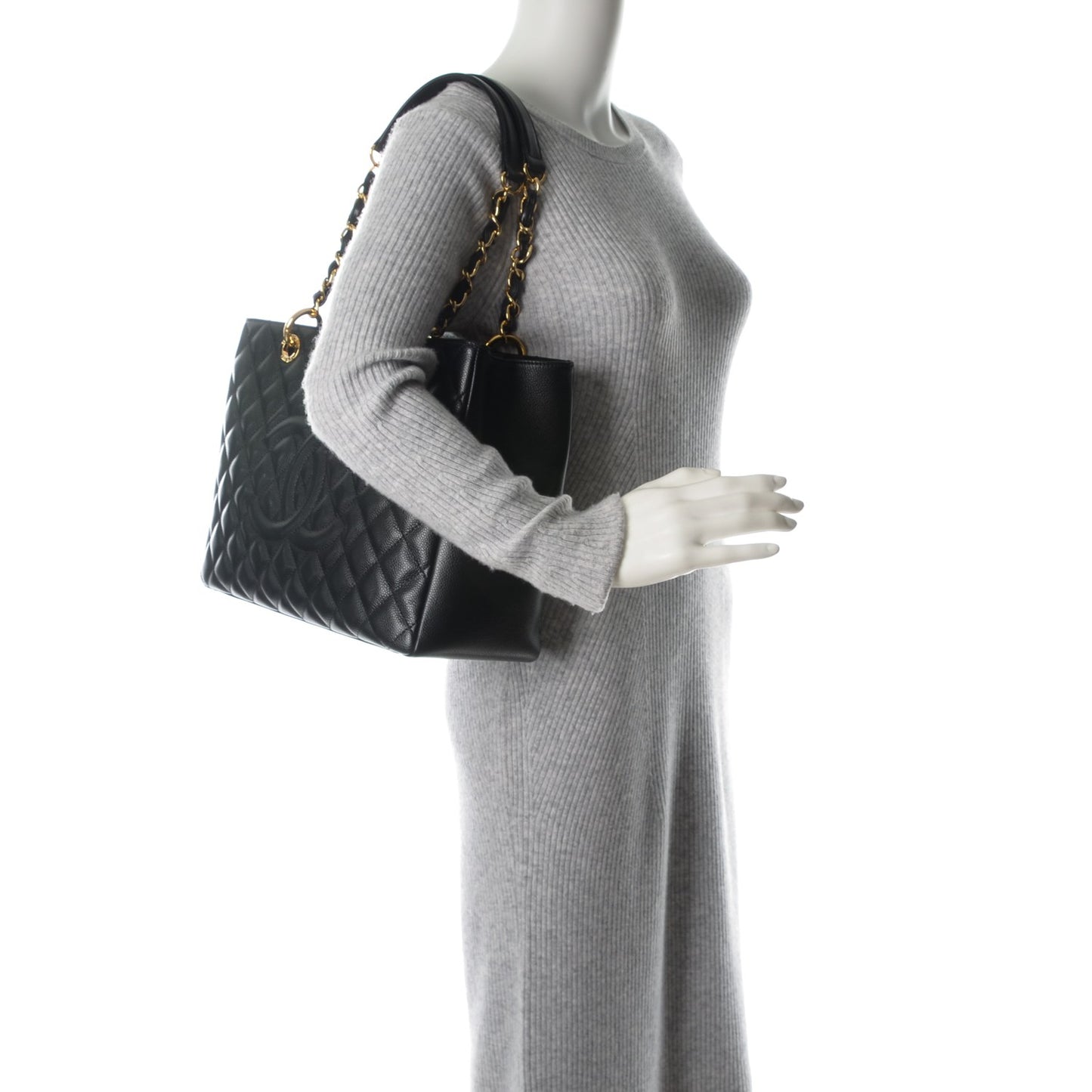 Caviar Quilted Grand Shopping Tote GST Black