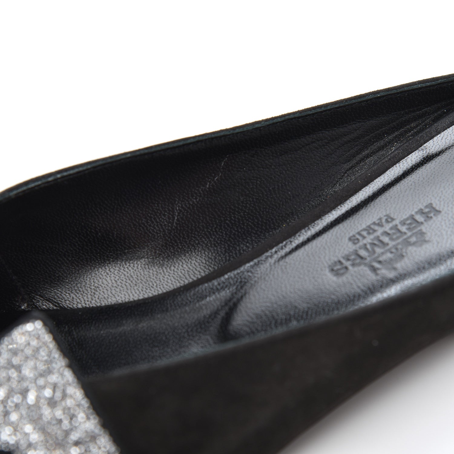 Hermes Suede Goatskin Crystal Roxane Mules 36.5 Gris Argente Black 12 of 15