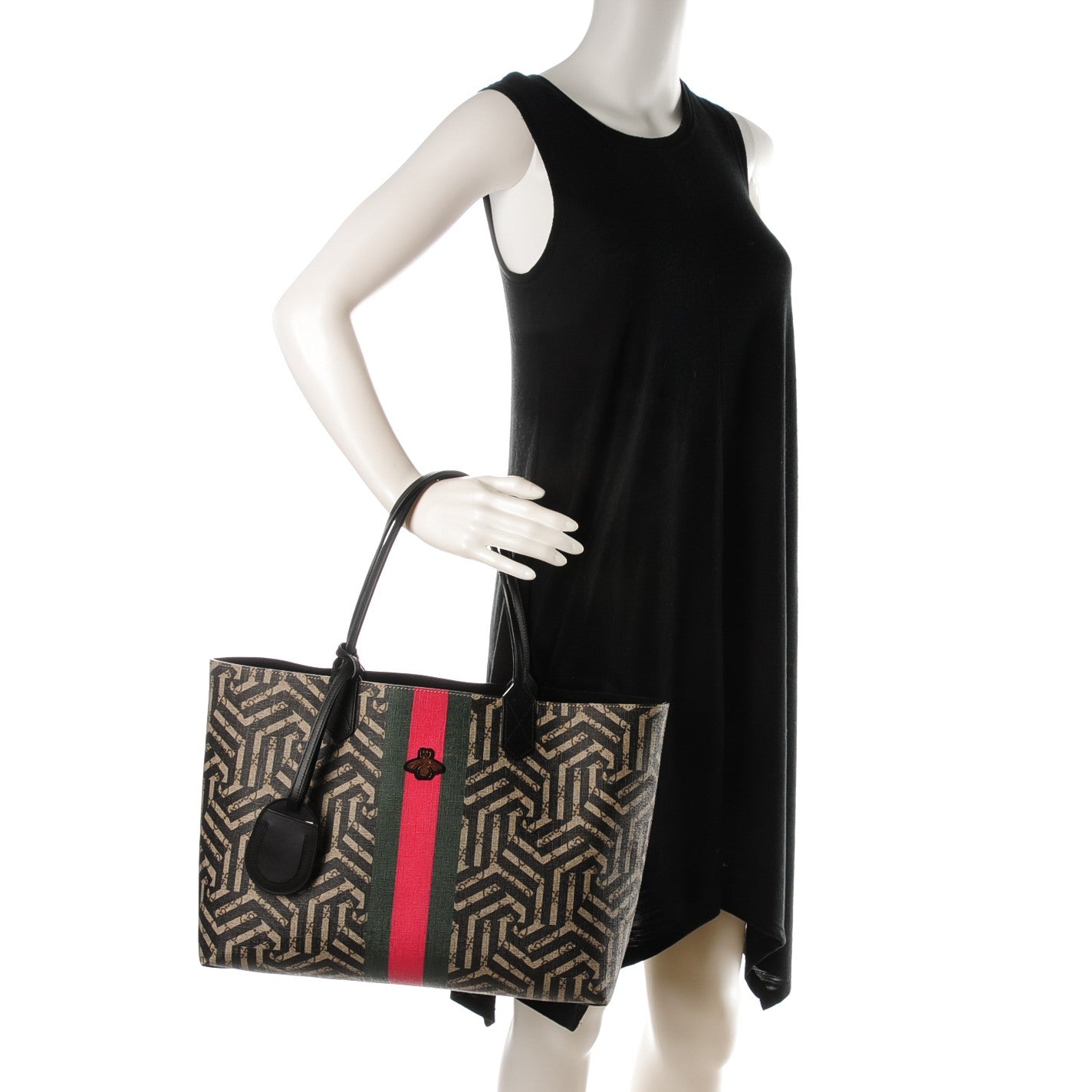 GG Supreme Monogram Caleido Web Medium Tote Beige Ebony