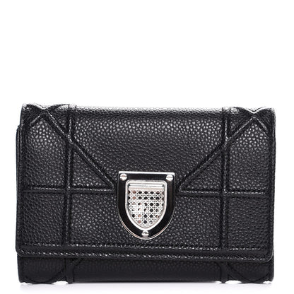 Christian Dior Grained Calfskin Cannage Diorama Elancee Wallet Black 1 of 8