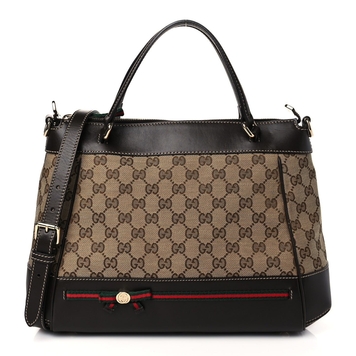 Monogram Web Mayfair Top Handle Satchel Dark Brown