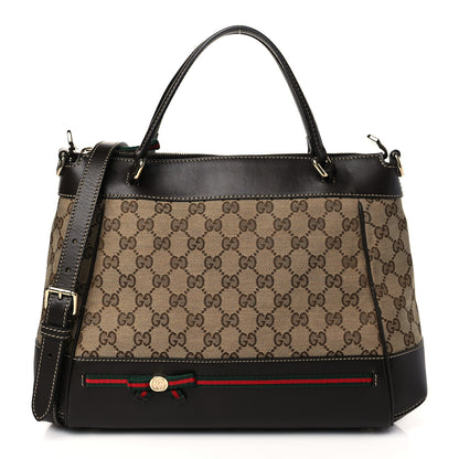 Gucci Monogram Web Mayfair Top Handle Satchel Dark Brown 1 of 11