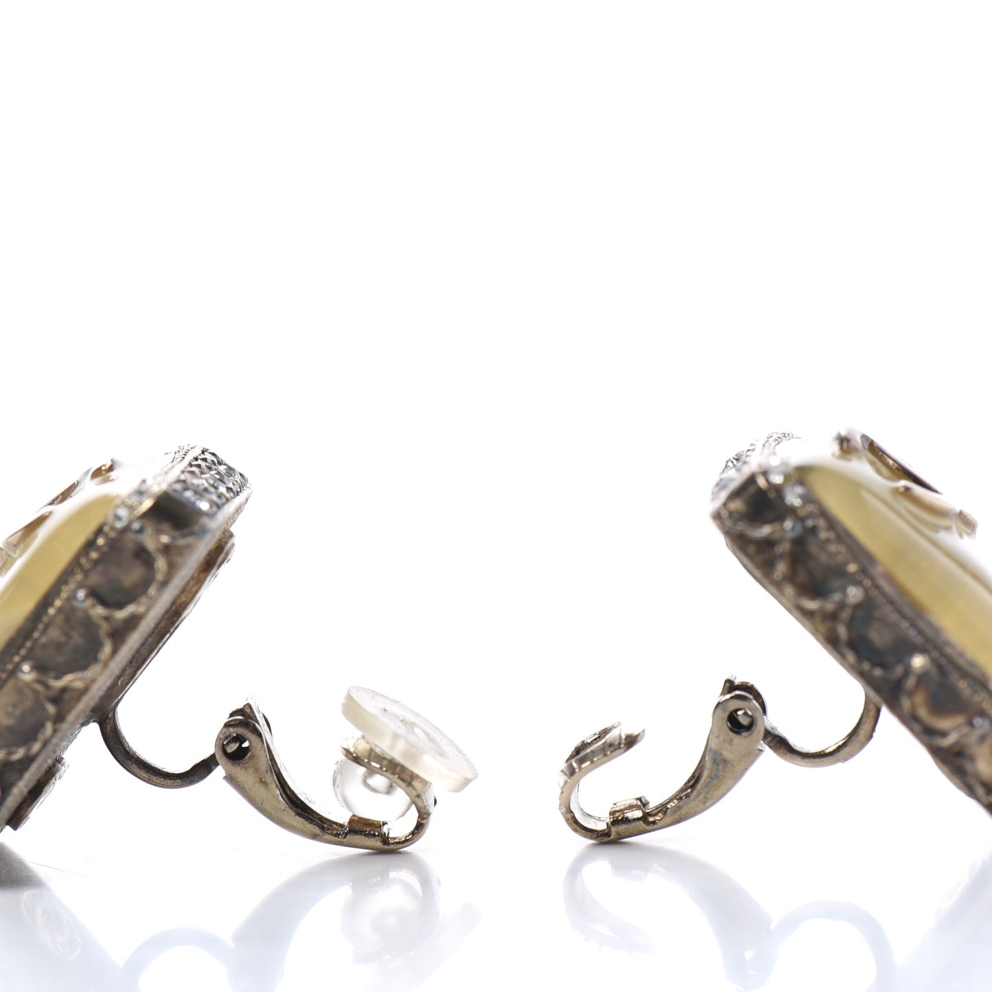 Gripoix Poured Glass Crystal CC Clip on Earrings Gold