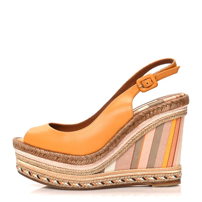 Valentino Garavani Calfskin Canvas Native Couture 1975 Espadrille Wedge Slingback Sandals 38 Mandarin Sorbet Multicolor 1 of 8