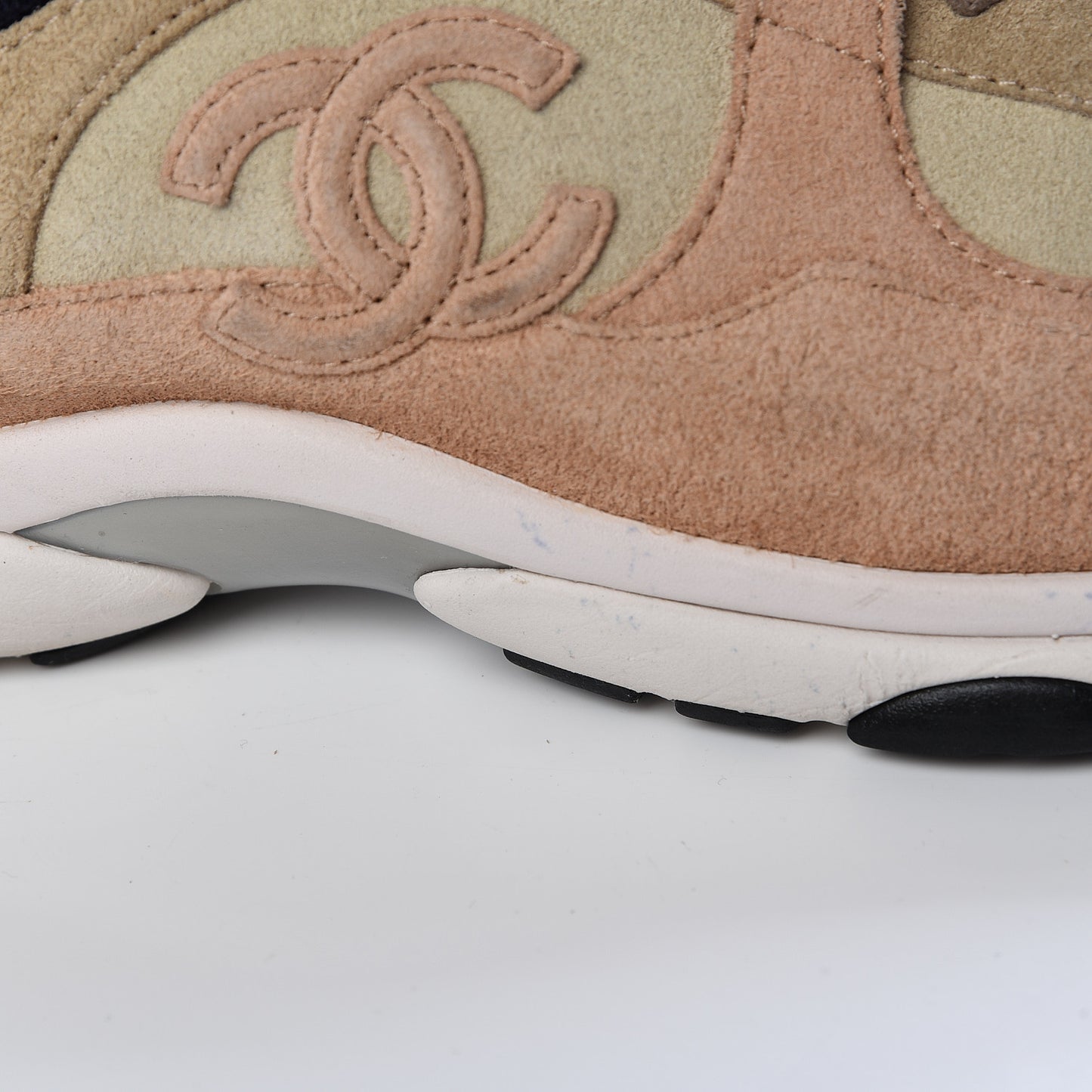 Suede Calfskin Womens CC Sneakers 37 Brown Beige