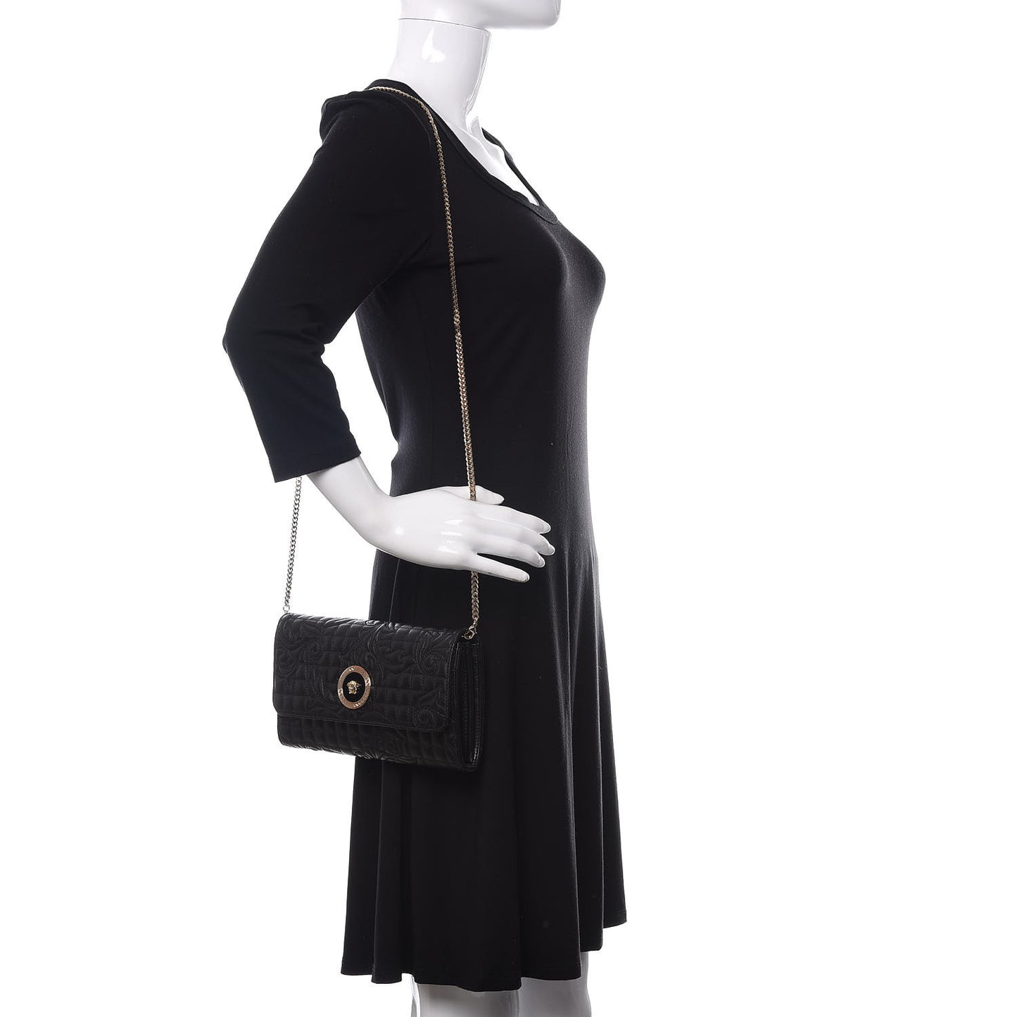 Nappa Barocco Quilted Wallet Chain Crossbody Black