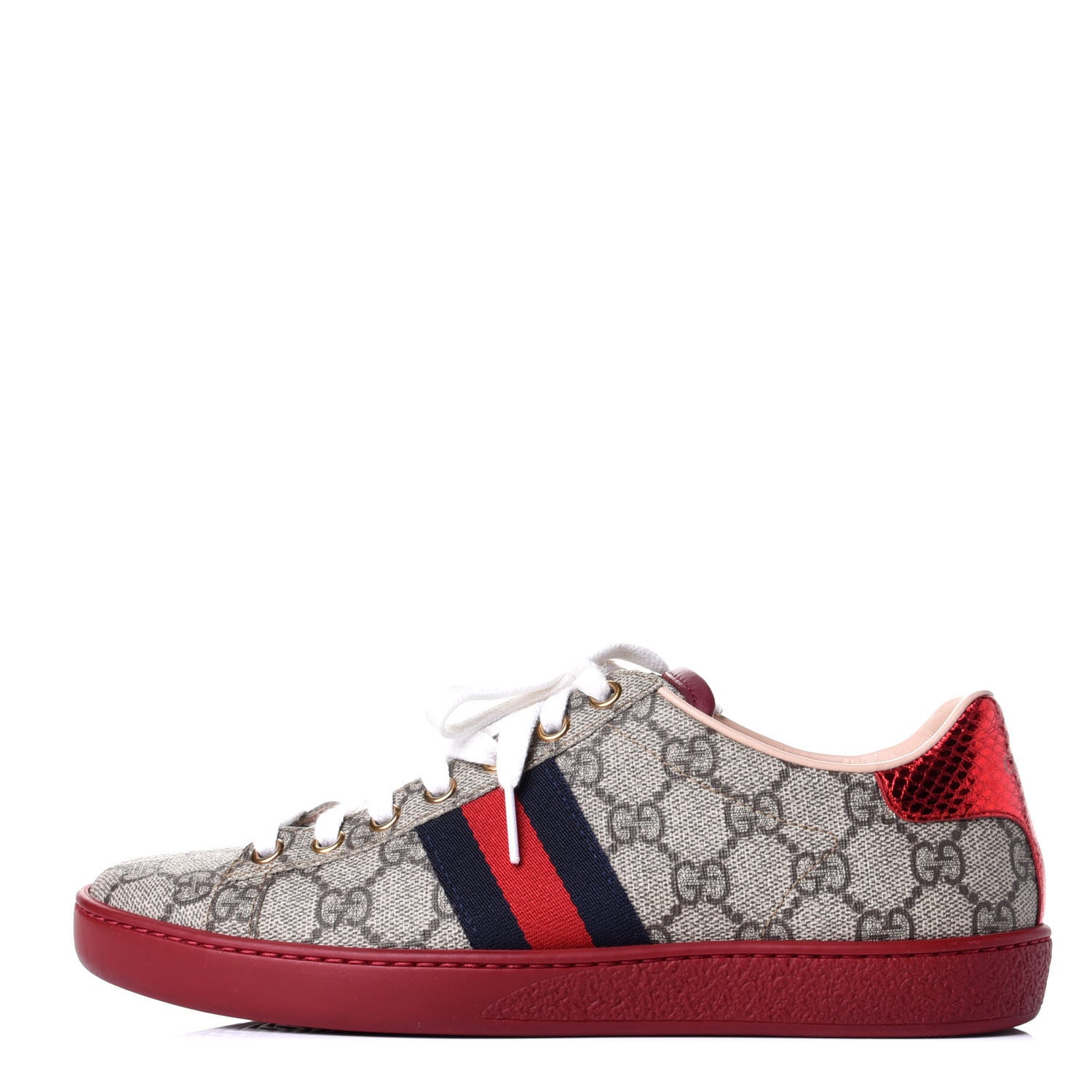 Gucci GG Supreme Monogram Ayers Web Womens Ace Sneakers 37 Red 1 of 11