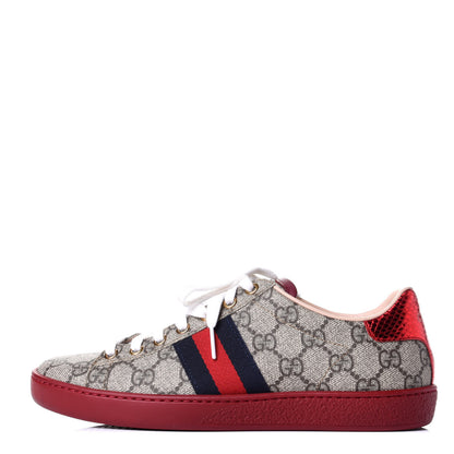 Gucci GG Supreme Monogram Ayers Web Womens Ace Sneakers 37 Red 1 of 11