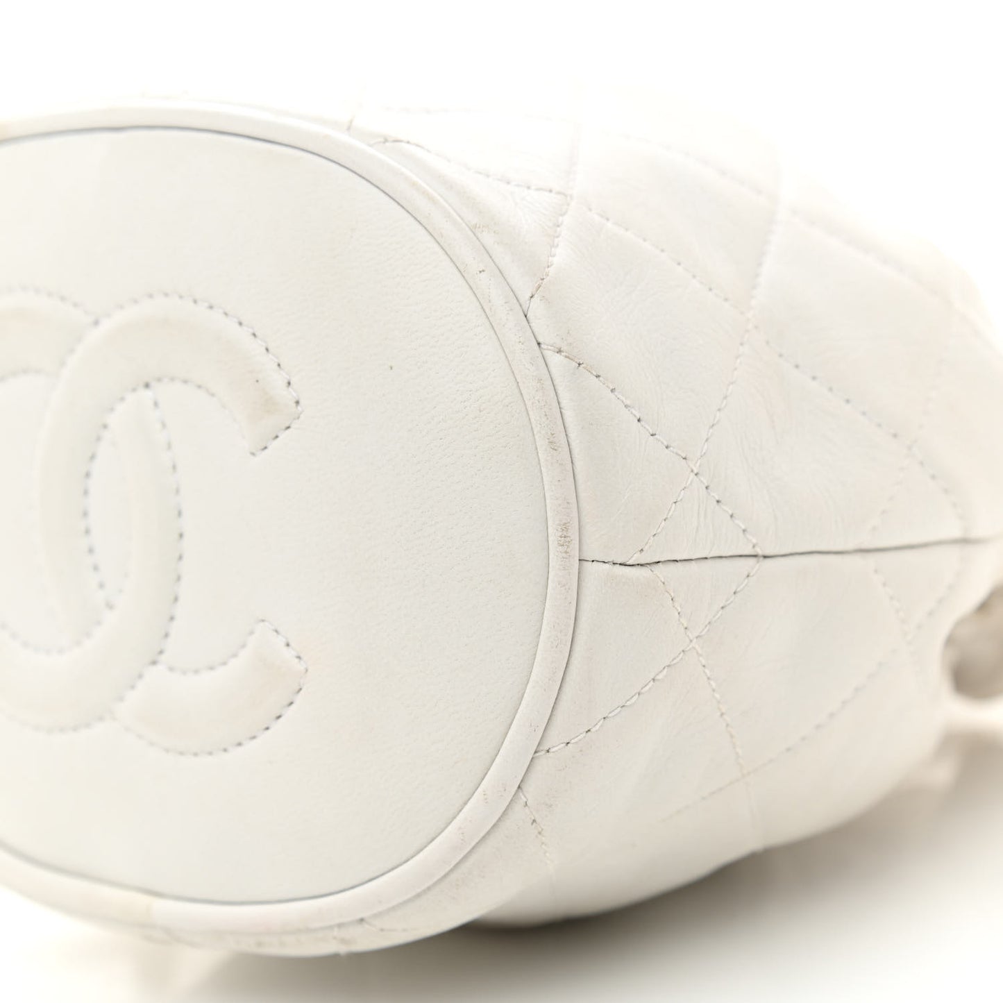 Lambskin Quilted Tassel Drawstring Pouch White