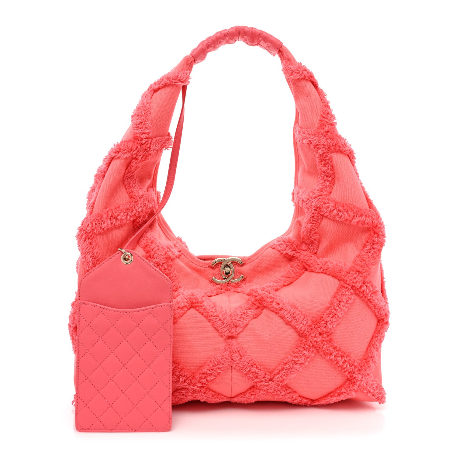 Chanel Cotton Canvas Large CC Embrace Hobo Coral 3 of 10