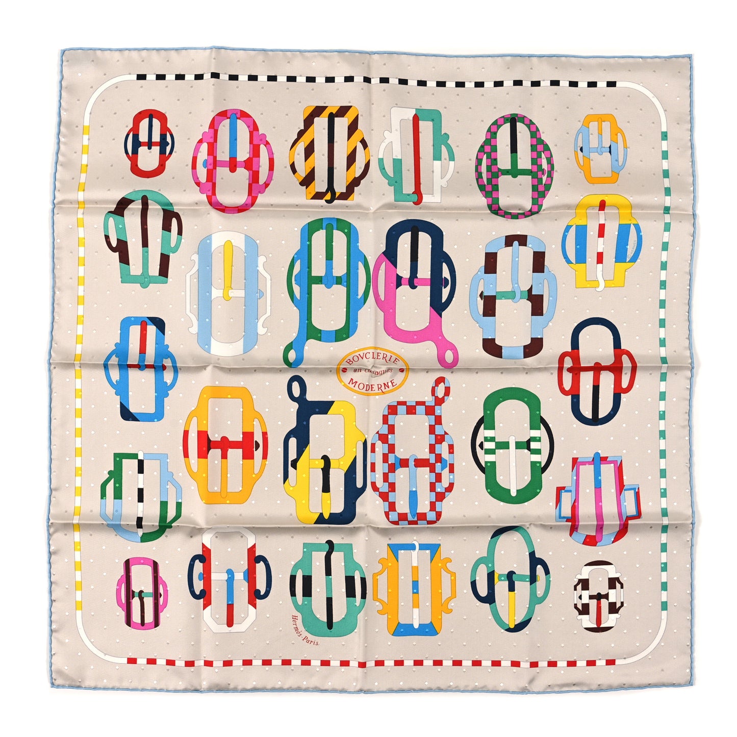 Silk Bouclerie Moderne Plumetis Scarf 70 Craie Bleu Rouge Rose