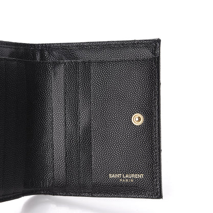 Saint Laurent Grain De Poudre Matelasse Chevron Monogram Compact Wallet Black 7 of 8