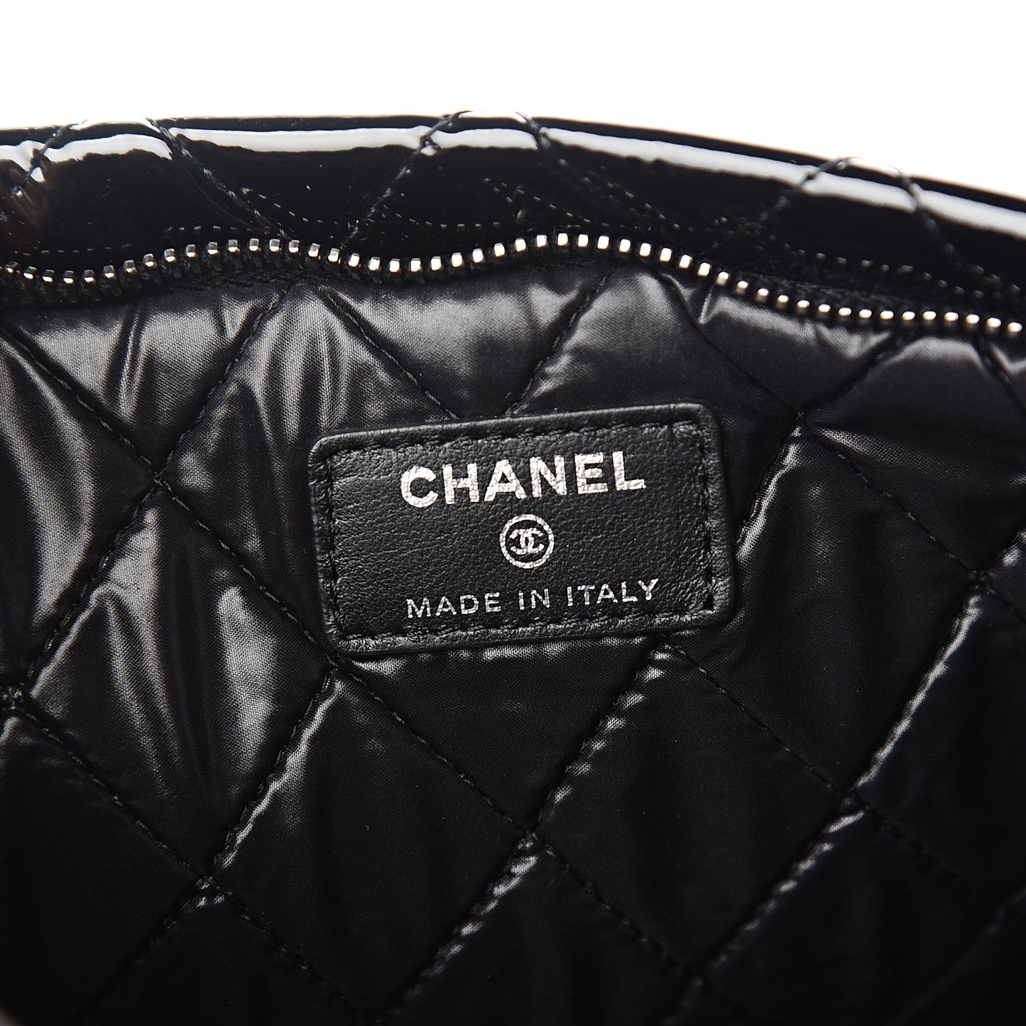 Patent Calfskin Quilted Beauty CC Clutch Black