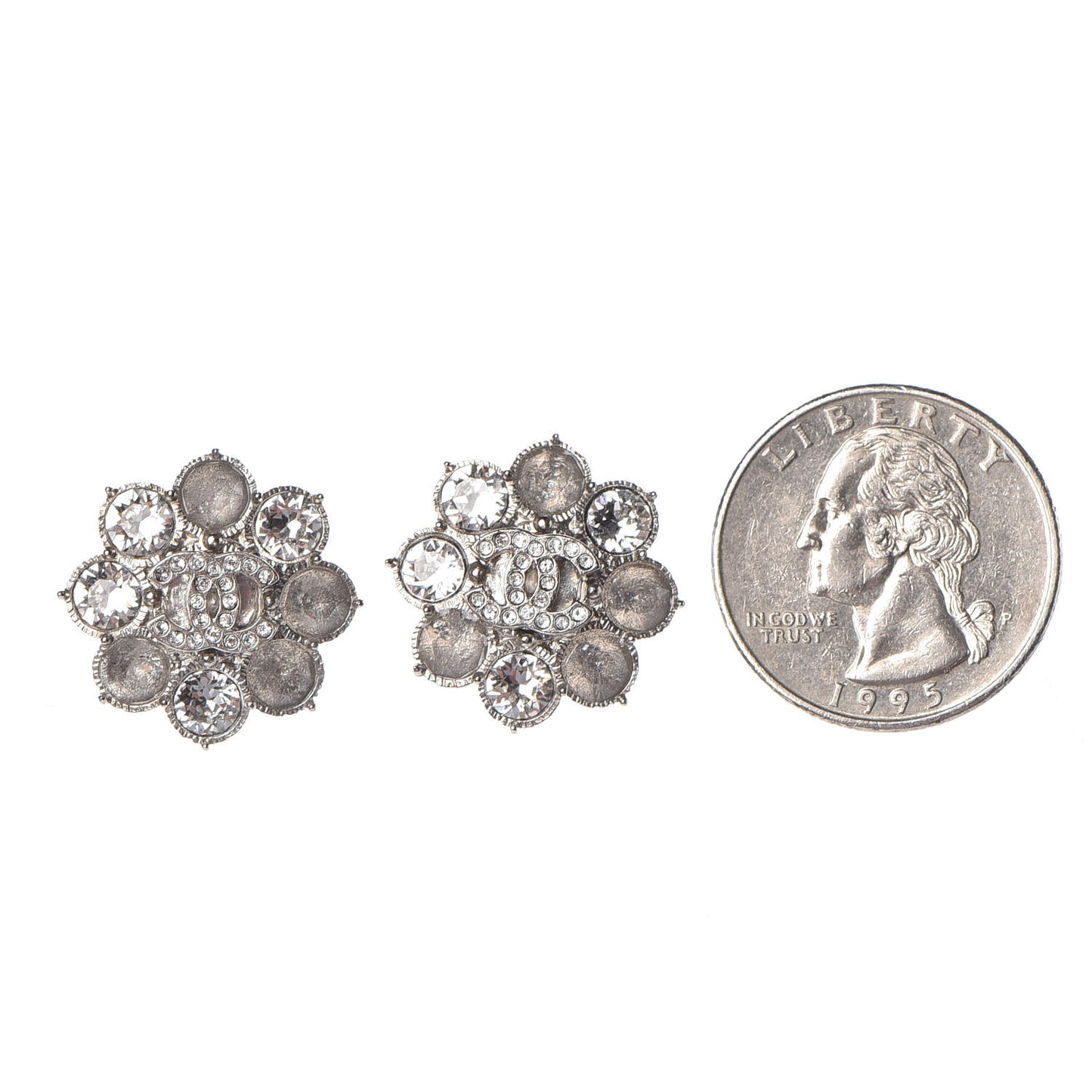 Crystal CC Flower Earrings Silver