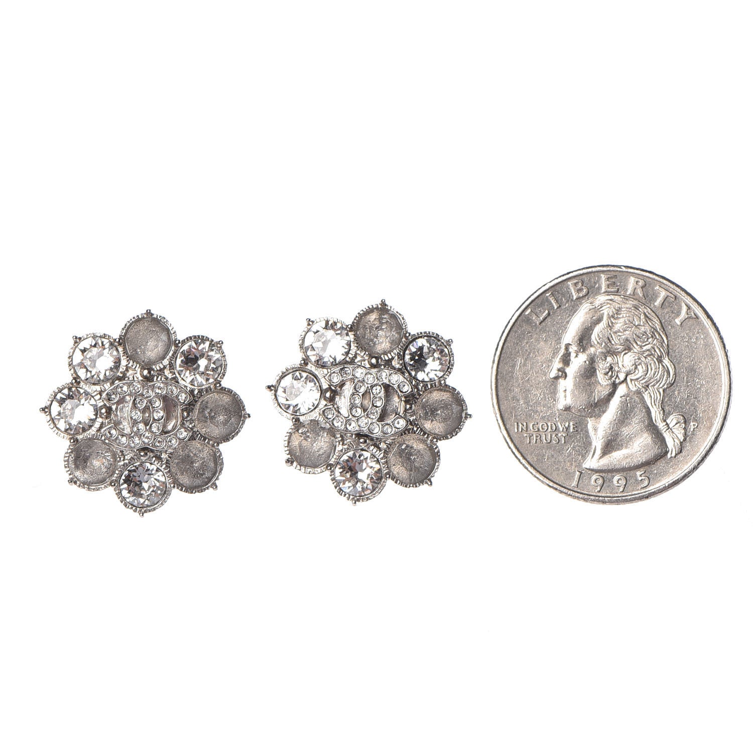 Chanel Crystal CC Flower Earrings Silver 2 of 5
