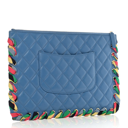 Chanel Shiny Lambskin Ribbon Large Zip Pouch Blue 3 of 7