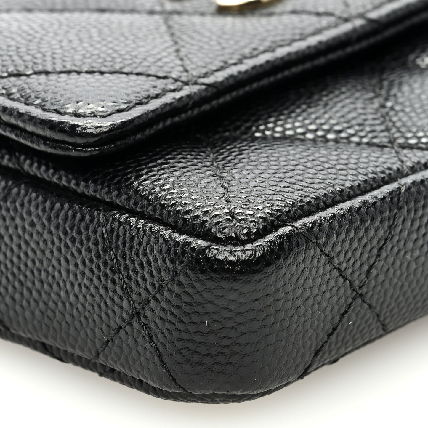 Caviar Quilted Mini Pearl On Top Coin Purse With Chain Black
