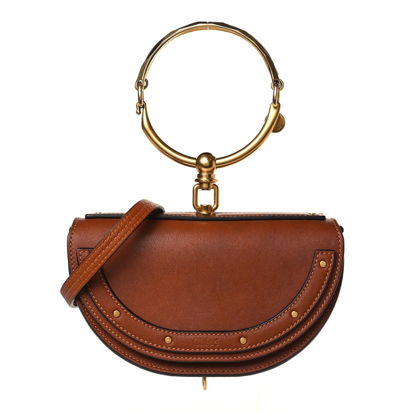 Calfskin Small Nile Bracelet Minaudiere Bag Caramel