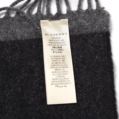 Burberry Merino Wool Half Mega Check Fringe Scarf Black Grey 5 of 7