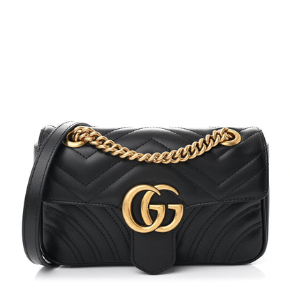 Gucci Calfskin Matelasse Mini GG Marmont Shoulder Bag Black 1 of 11