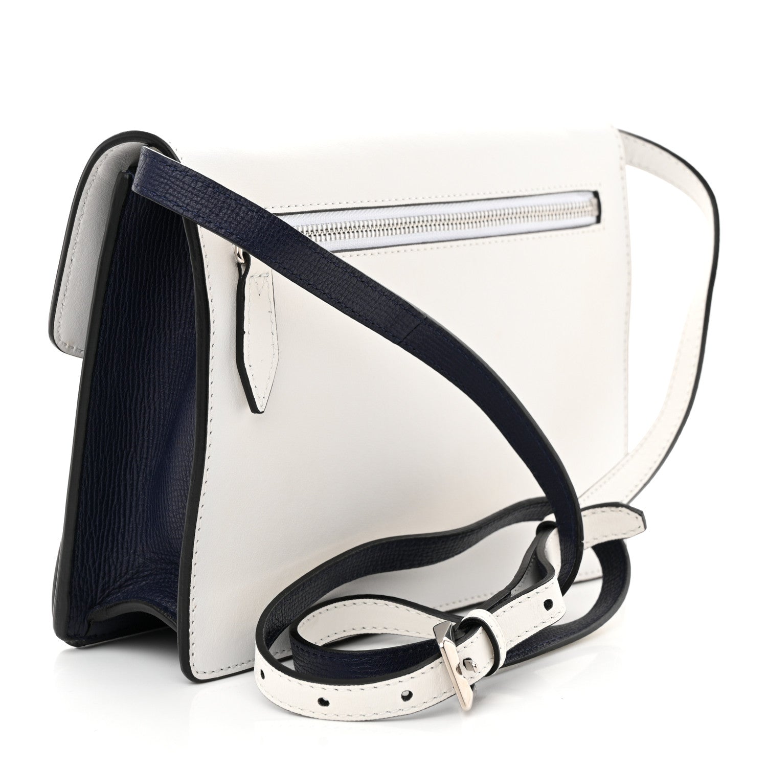 Burberry Derby Calfskin Bi-Color Small Macken Crossbody Bag Navy White 3 of 11