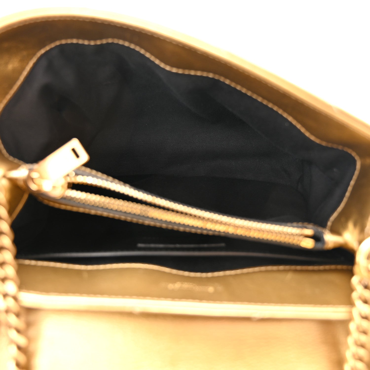 Saint Laurent Metallic Calfskin Y Quilted Small Loulou Monogram Chain Satchel Gold 5 of 12