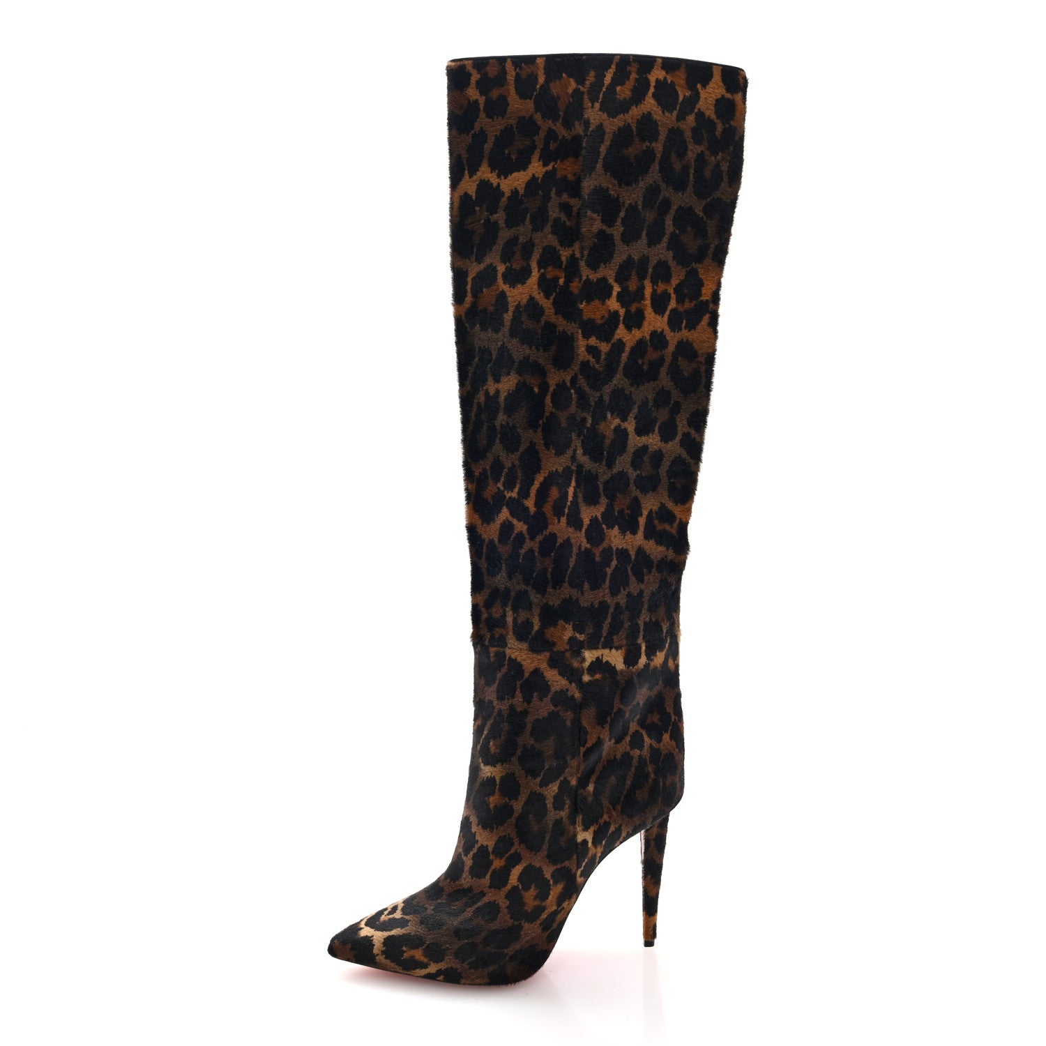 Christian Louboutin Pony Hair Leopard Print Astrilarge Botta Knee Boots 40.5 Brown Black 1 of 7