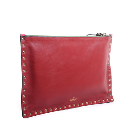 Valentino Garavani Vitello Colorblock Large Rockstud Zip Pouch Deep Rose Scarlet 3 of 8