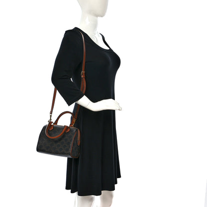 Celine Triomphe Canvas Calfskin Small Boston Bag Tan 2 of 10