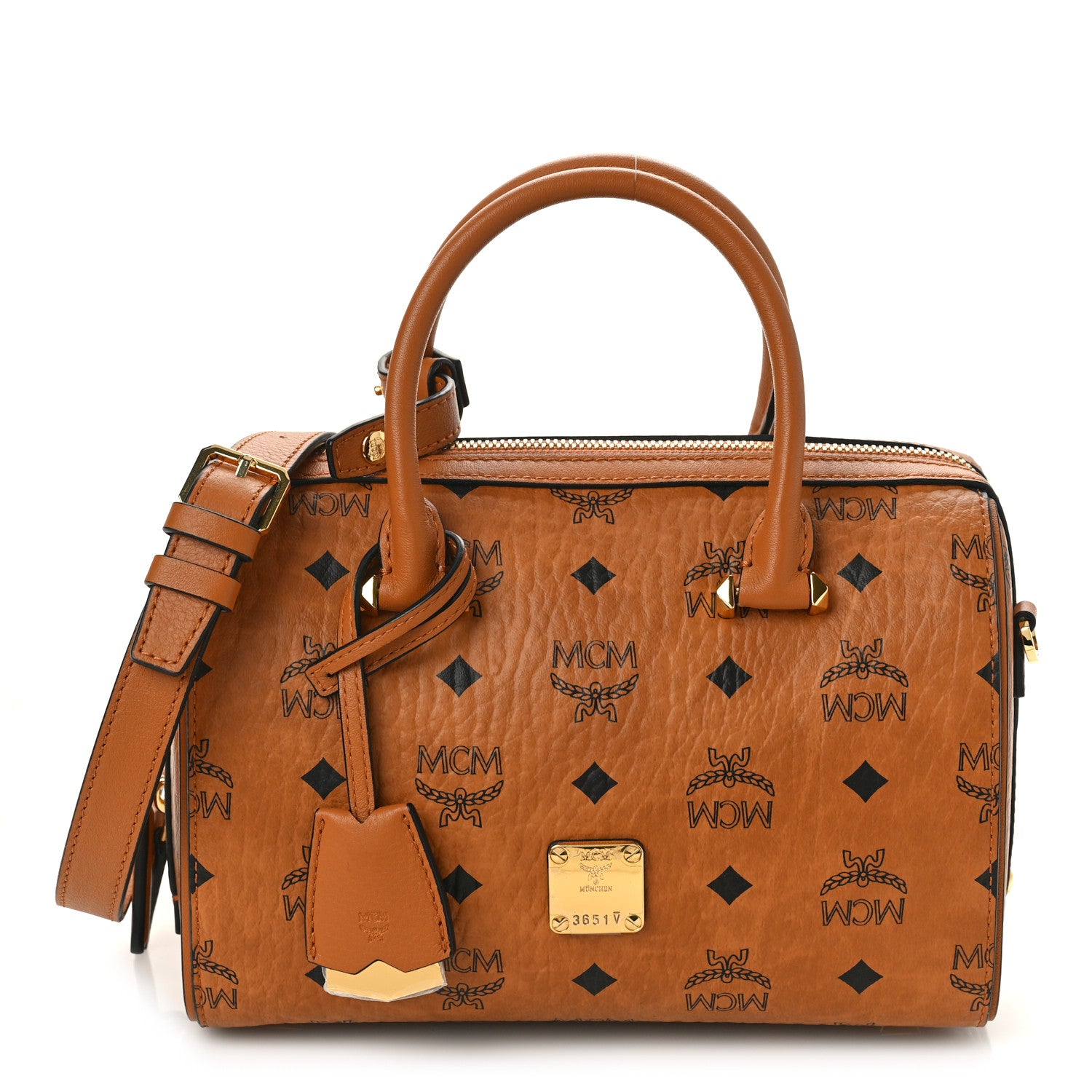MCM Visetos Small Essential Boston Bag Cognac 1 of 8