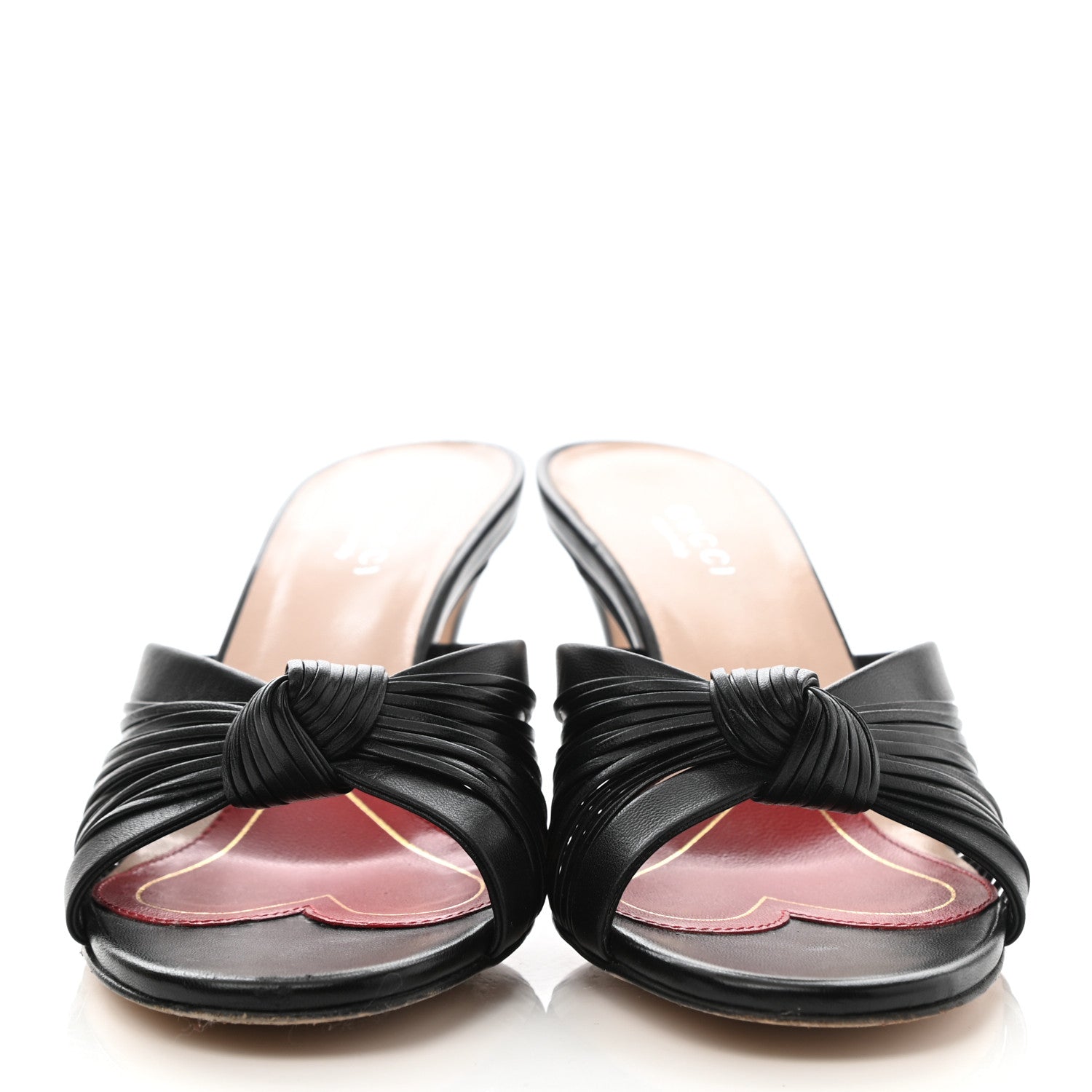 Gucci Nappa Crawford Knot Mid Heel Slide Sandals 35 Black 2 of 11