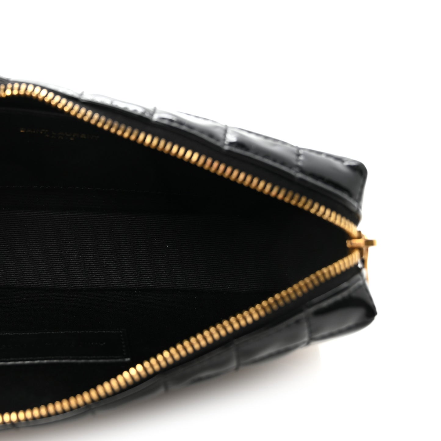 Patent Calfskin Carre Quilted Cassandre Pouch On Chain Black