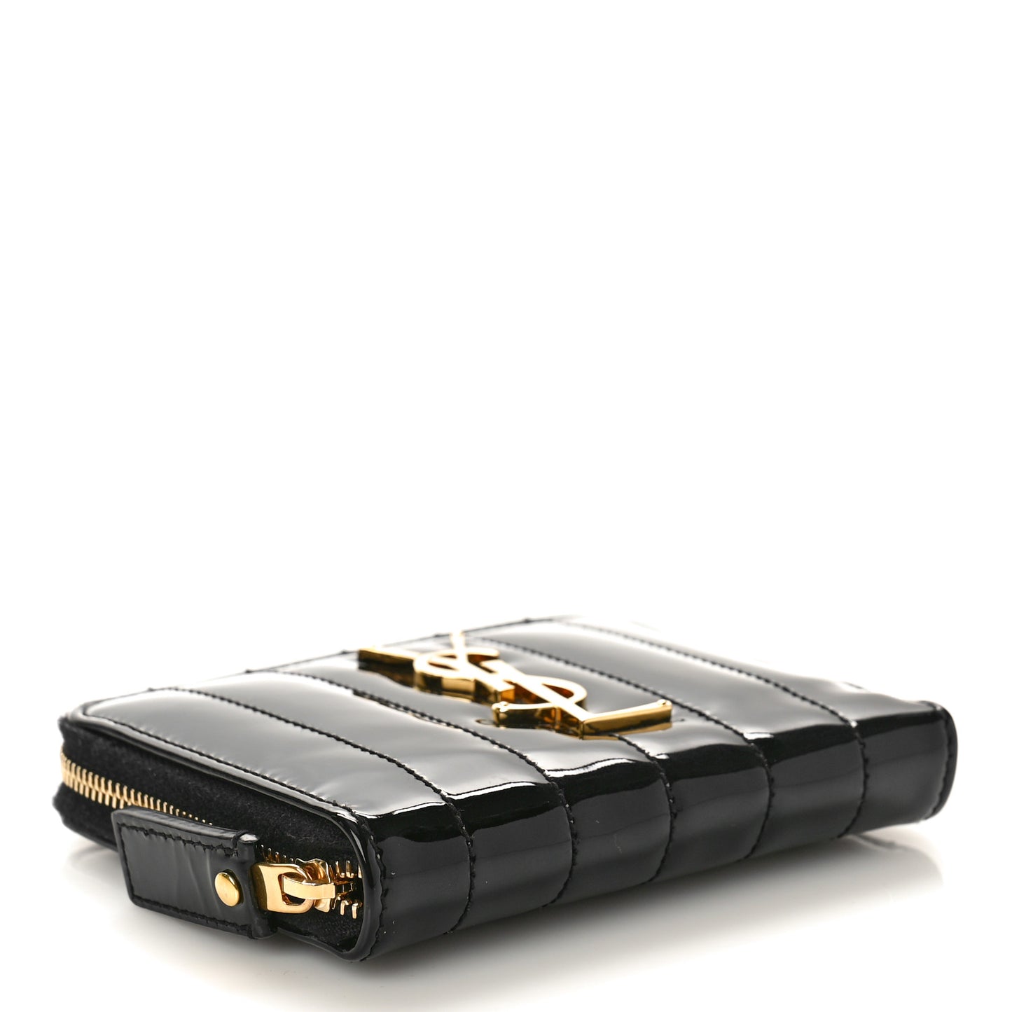 Patent Matelasse Monogram Vicky Zip Around Card Holder Black