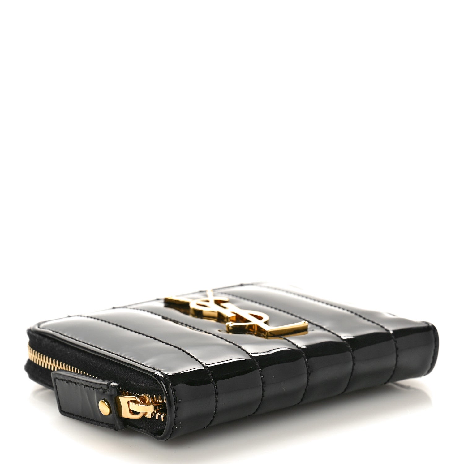 Saint Laurent Patent Matelasse Monogram Vicky Zip Around Card Holder Black 4 of 9