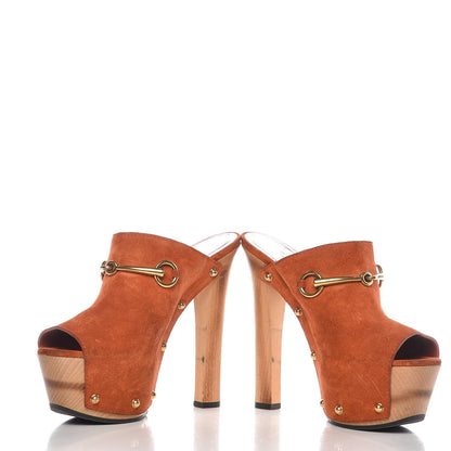 Gucci Suede Horsebit Clog Slide Sandals 38 Orange 6 of 18