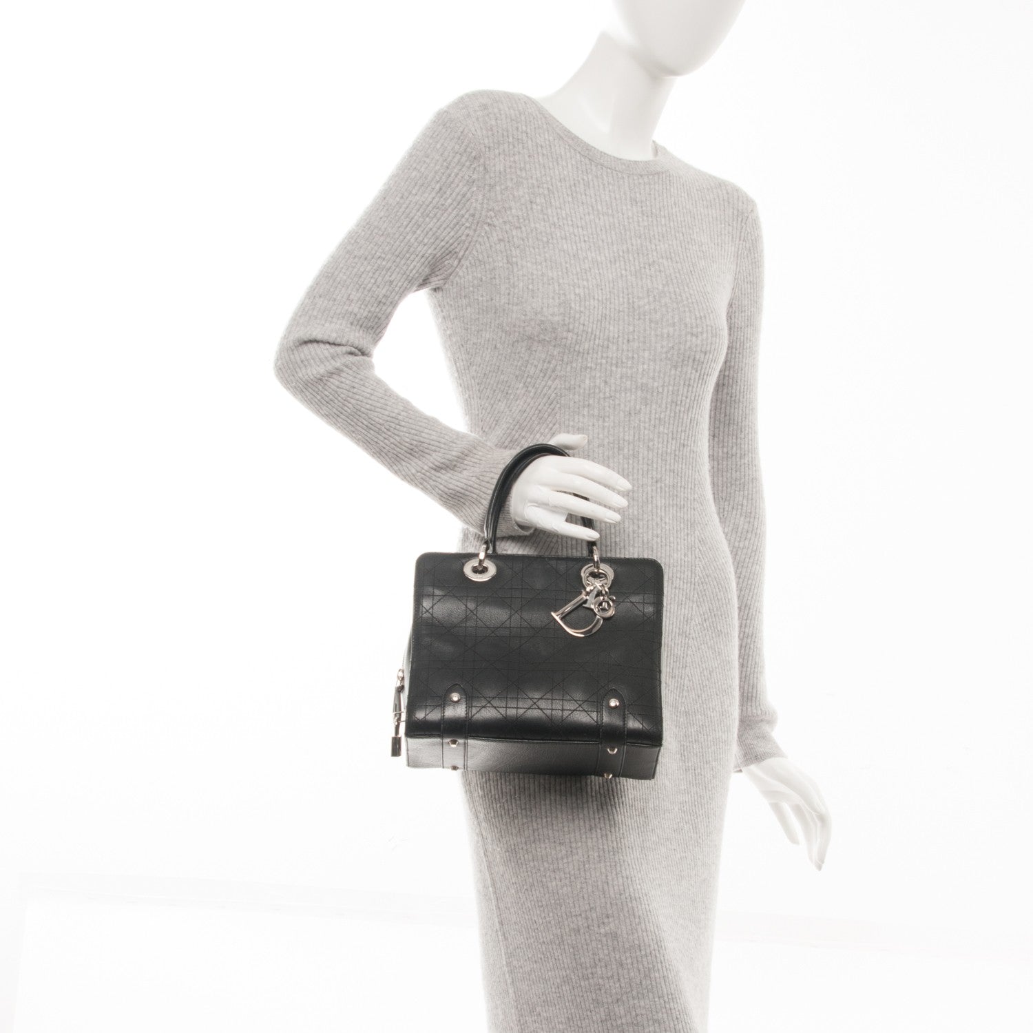 Christian Dior Calfskin Cannage Tote Black 2 of 14