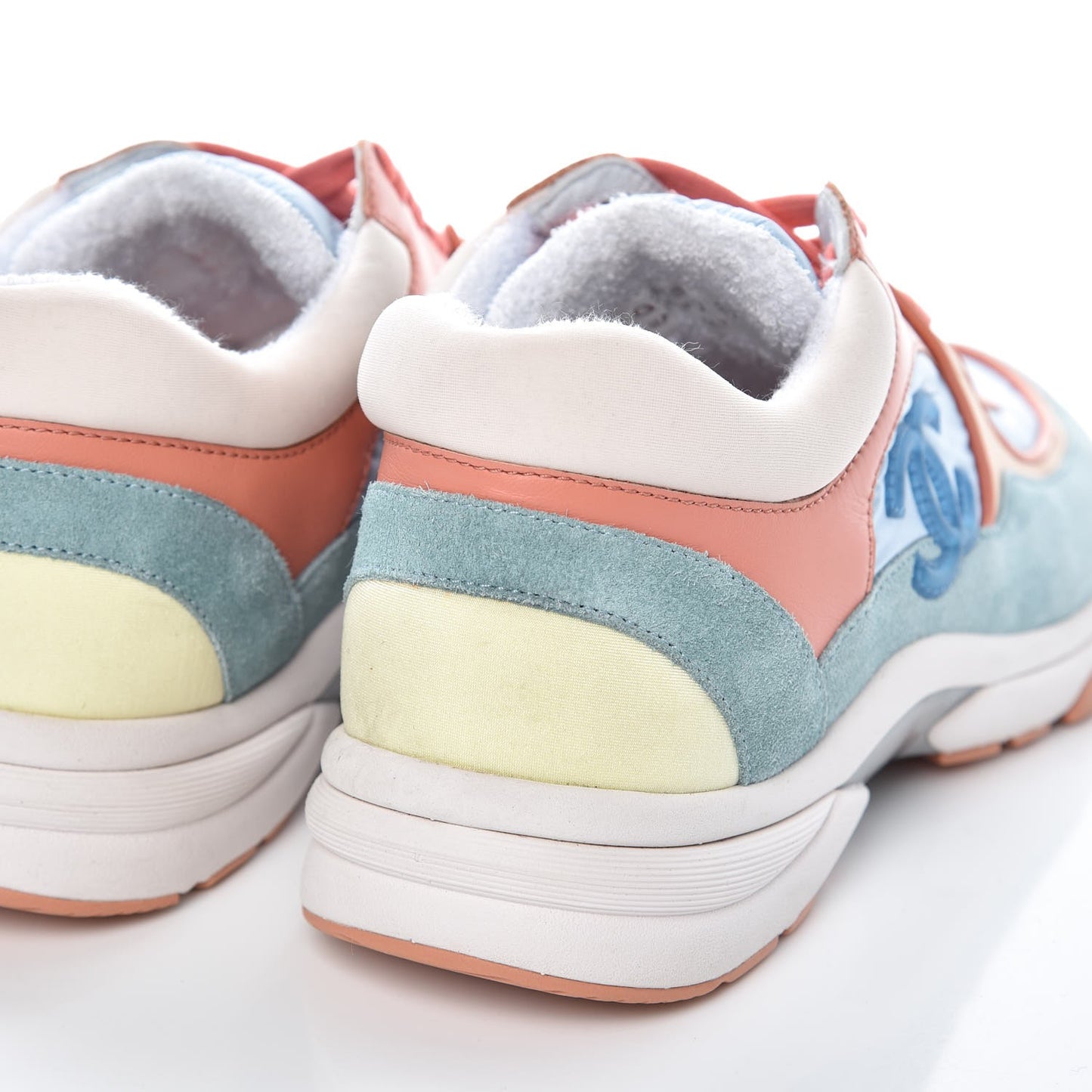 Nylon Lambskin Suede Calfskin CC Sneakers 37 Coral Light Blue White