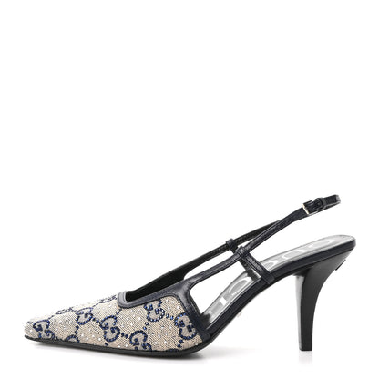 Gucci GG Monogram Malaga Kid Crystal Square G 75mm Slingback Pumps 36.5 Beige Blue 1 of 9