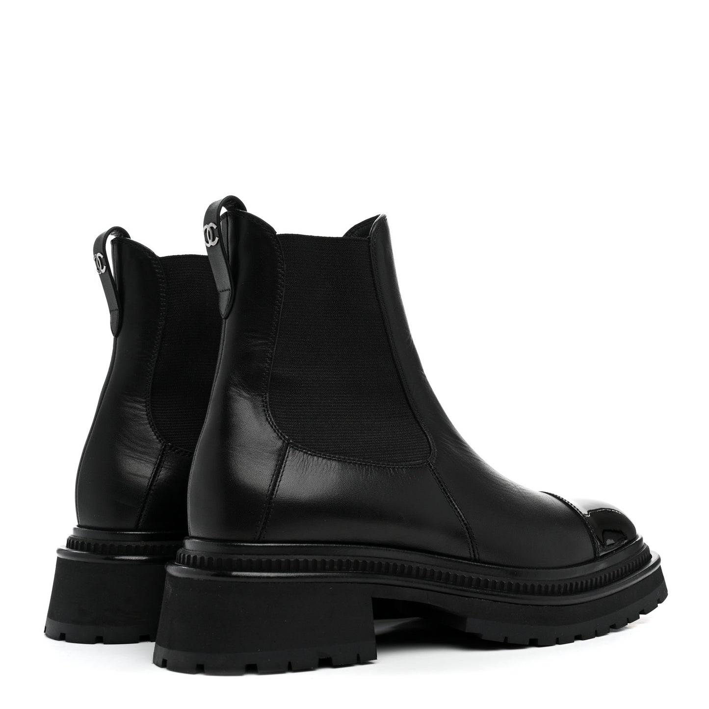 Calfskin Patent Cap Toe Ankle Boots 38.5 Black