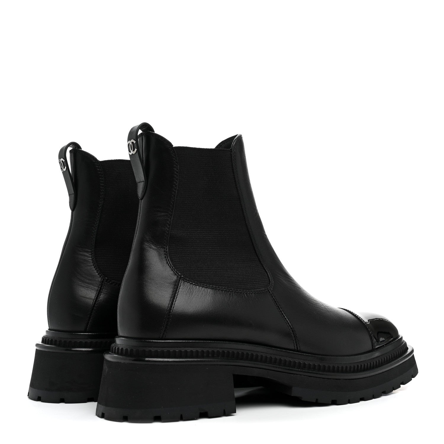 Chanel Calfskin Patent Cap Toe Ankle Boots 38.5 Black 5 of 9