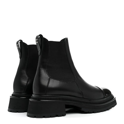 Chanel Calfskin Patent Cap Toe Ankle Boots 38.5 Black 5 of 9