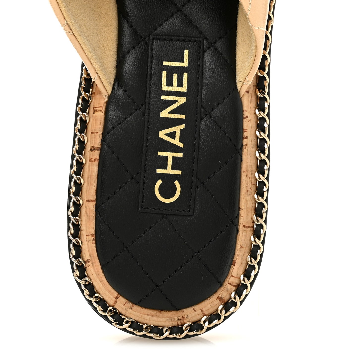 Shiny Lambskin Quilted Metal Chain CC Sandals 36.5 Beige