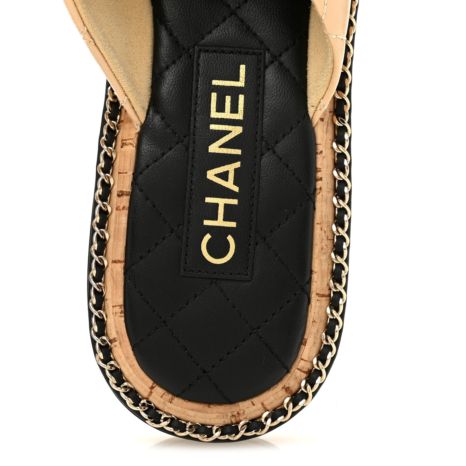Chanel Shiny Lambskin Quilted Metal Chain CC Sandals 36.5 Beige 7 of 10