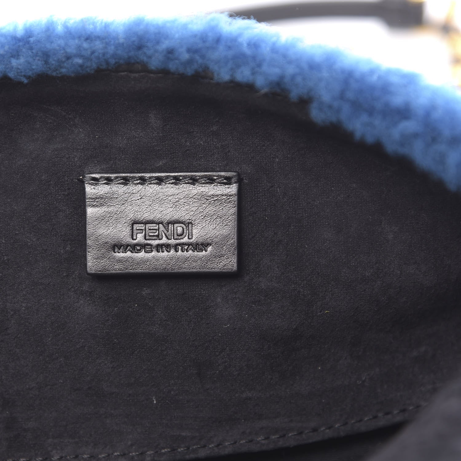Fendi Shearling Nappa Mini Be Baguette Shoulder Bag Blue Black 6 of 11