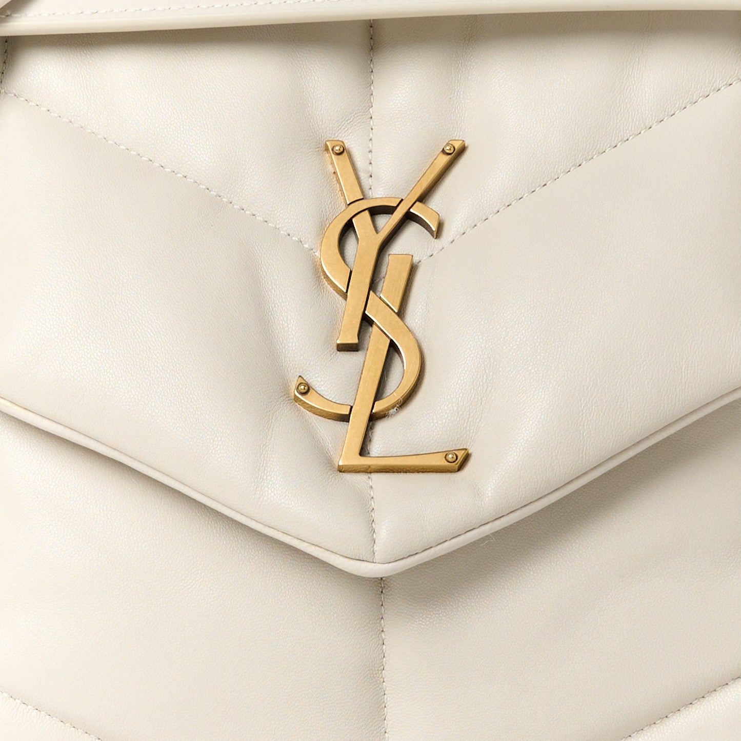 Lambskin Quilted Medium Loulou Puffer Monogram Chain Satchel Crema Soft