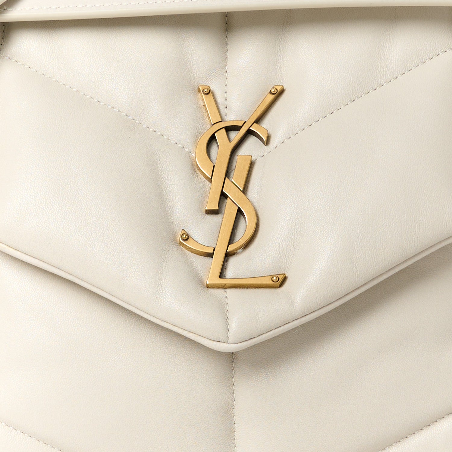 Saint Laurent Lambskin Quilted Medium Loulou Puffer Monogram Chain Satchel Crema Soft 9 of 12