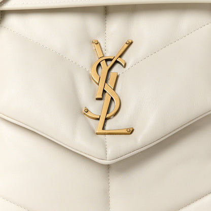 Saint Laurent Lambskin Quilted Medium Loulou Puffer Monogram Chain Satchel Crema Soft 9 of 12