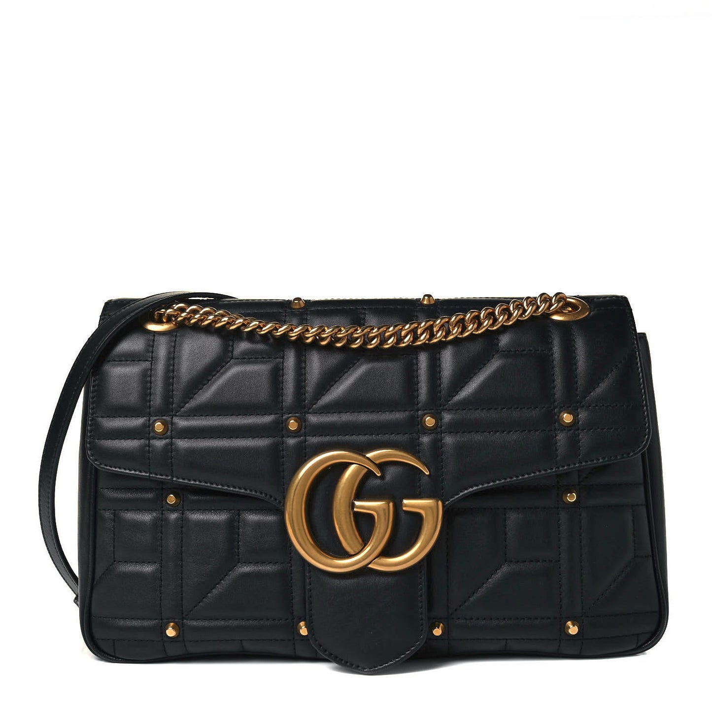 Calfskin Matelasse Studded Medium GG Marmont Shoulder Bag Black